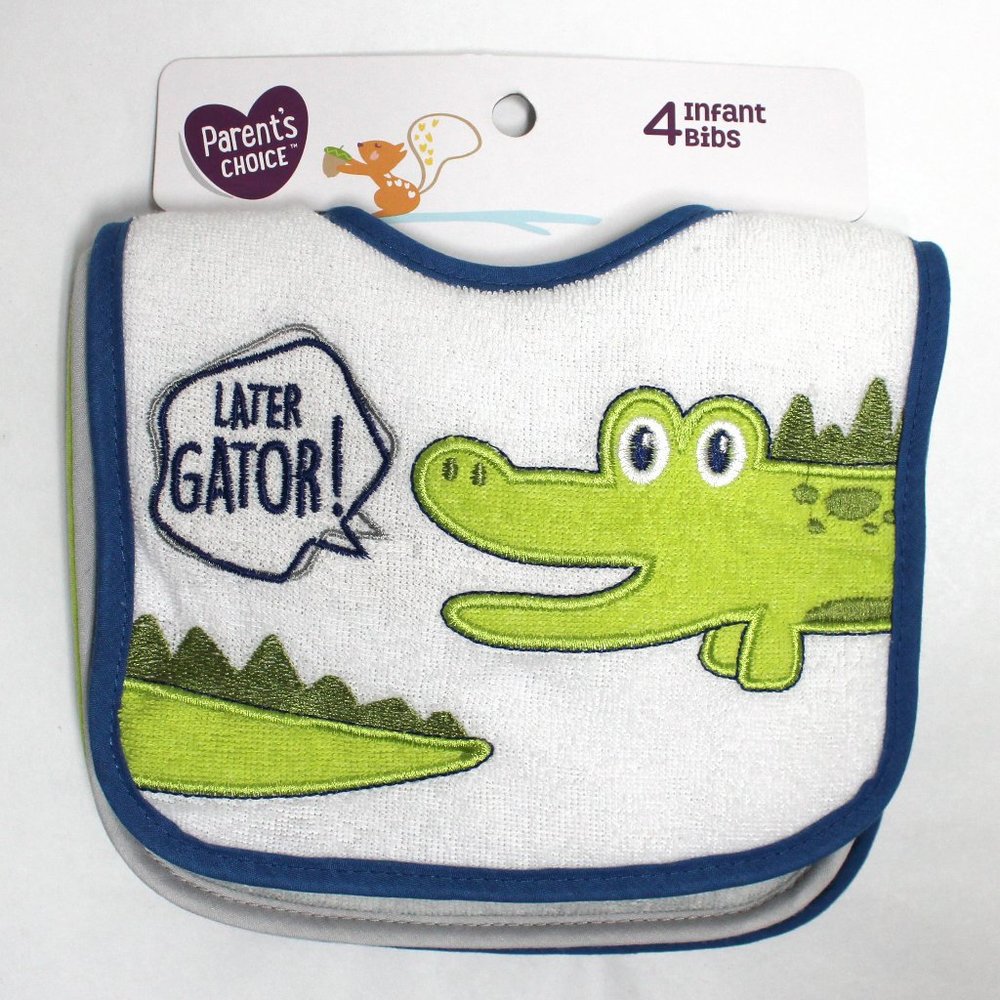 4 Pack Parent's Choice Infant Boys Bibs Featuring Hungry & Cute Graphics